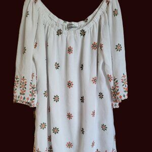 Lapogee Womens White Boho Print Lined Festival Off Shoulder Dress XLP Summer
